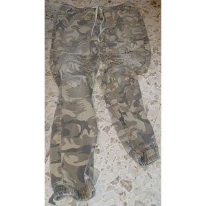 Encrypted Women's Drawstring Camo Pants Small Tan & Gray